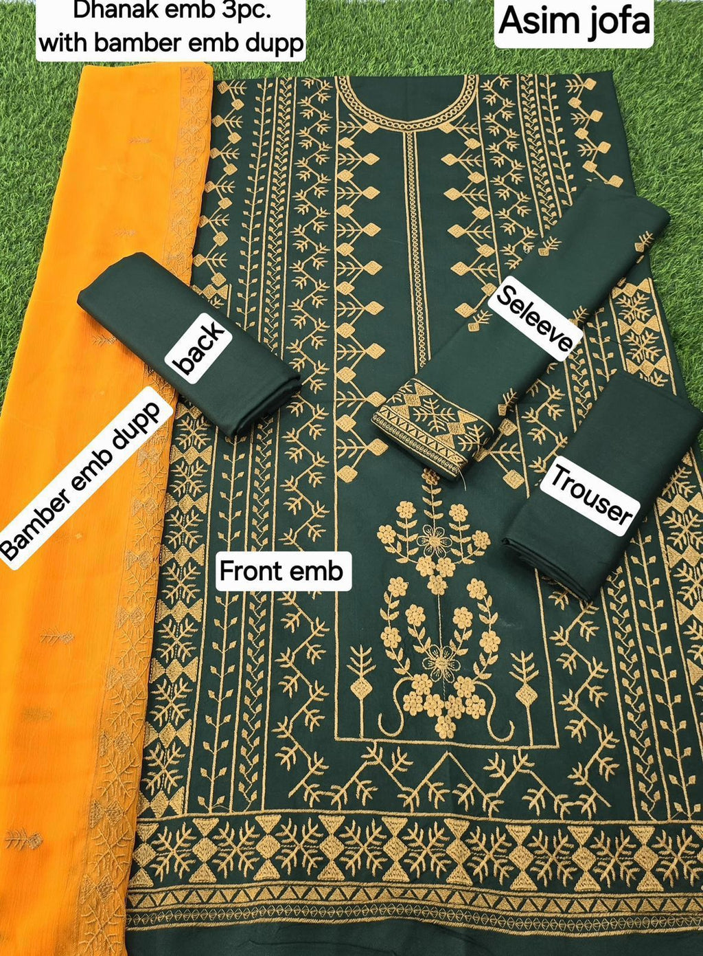 3 Pcs Dhanak Embroidery With Bamber Embroidery Dupatta