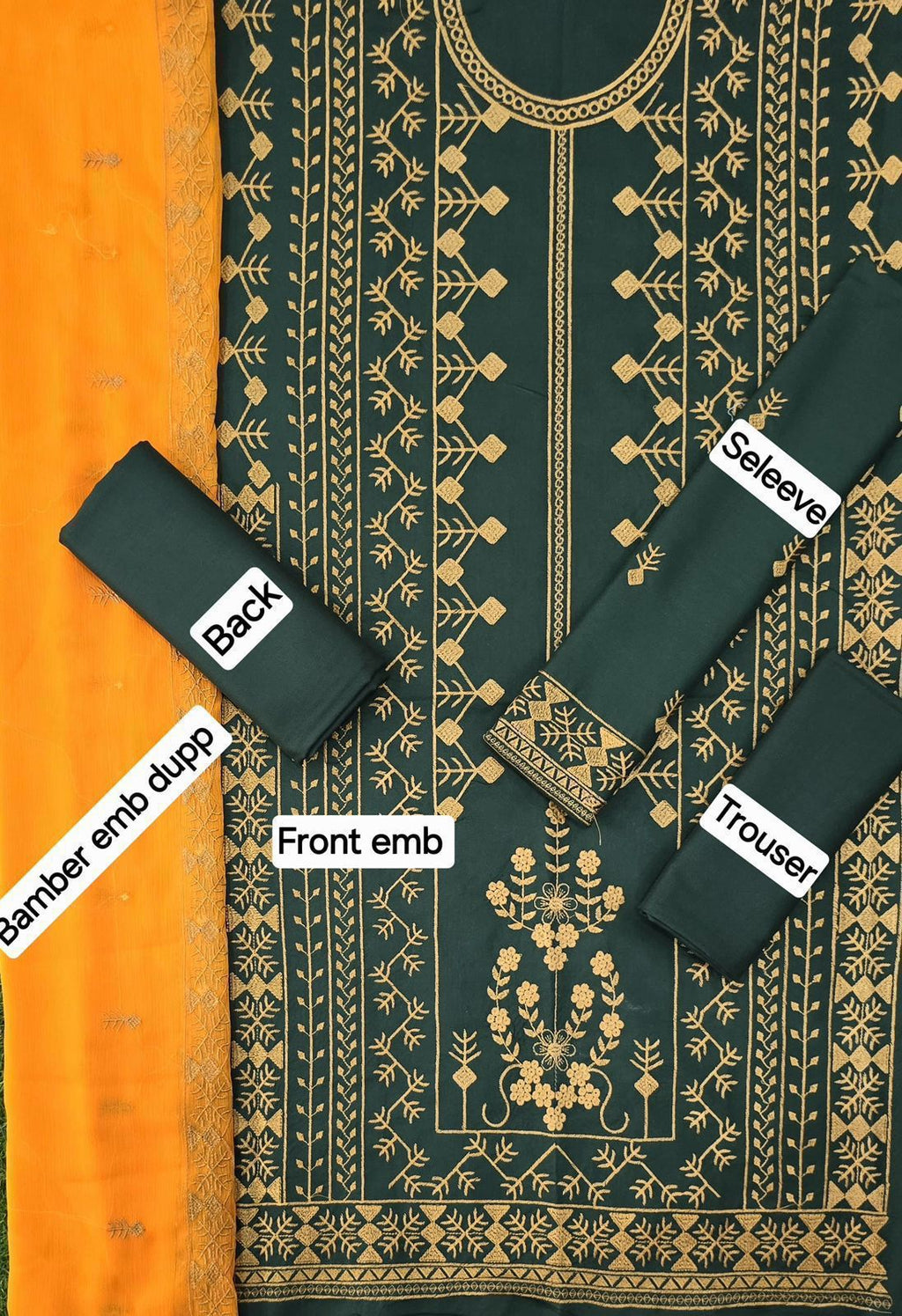 3 Pcs Dhanak Embroidery With Bamber Embroidery Dupatta