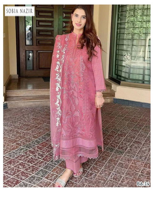 3 Pcs Dhanak Embroidery With Voile Embroidery Dupatta