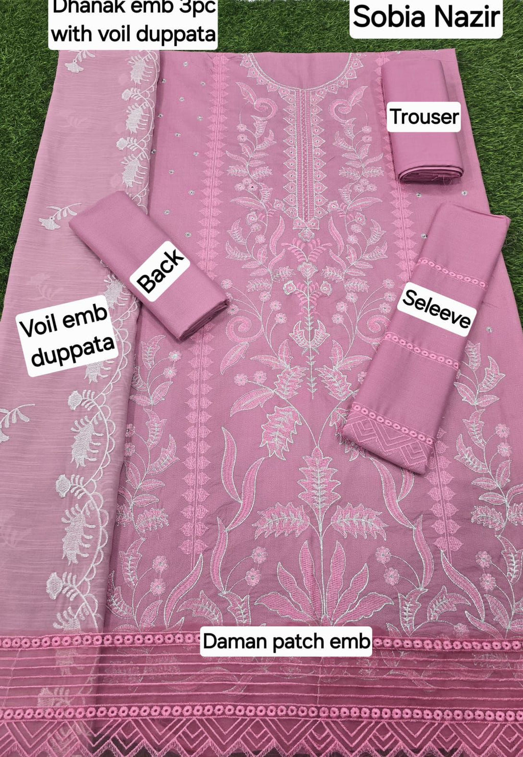 3 Pcs Dhanak Embroidery With Voile Embroidery Dupatta