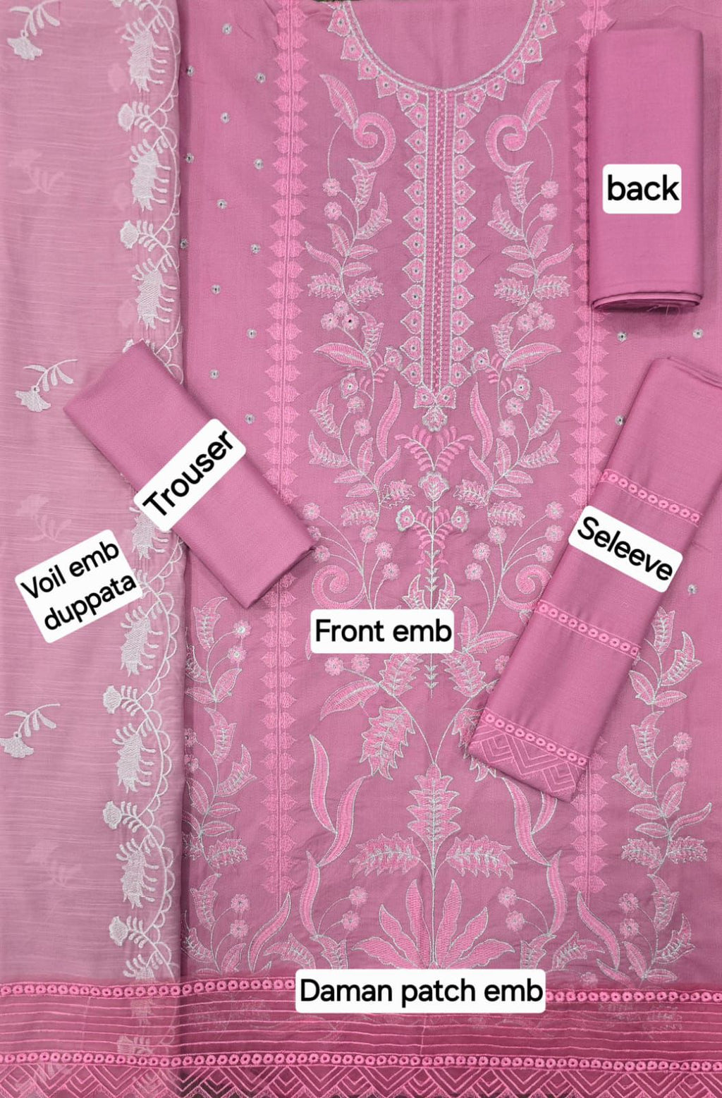 3 Pcs Dhanak Embroidery With Voile Embroidery Dupatta