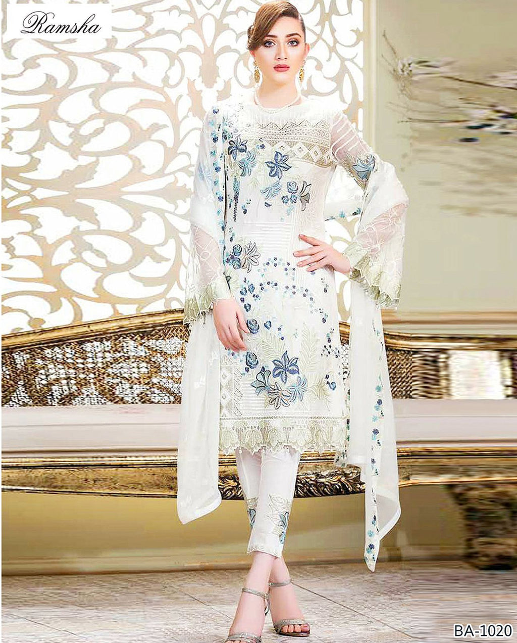 3 Pcs Dhanak Embroidery With Voile Embroidery Dupatta