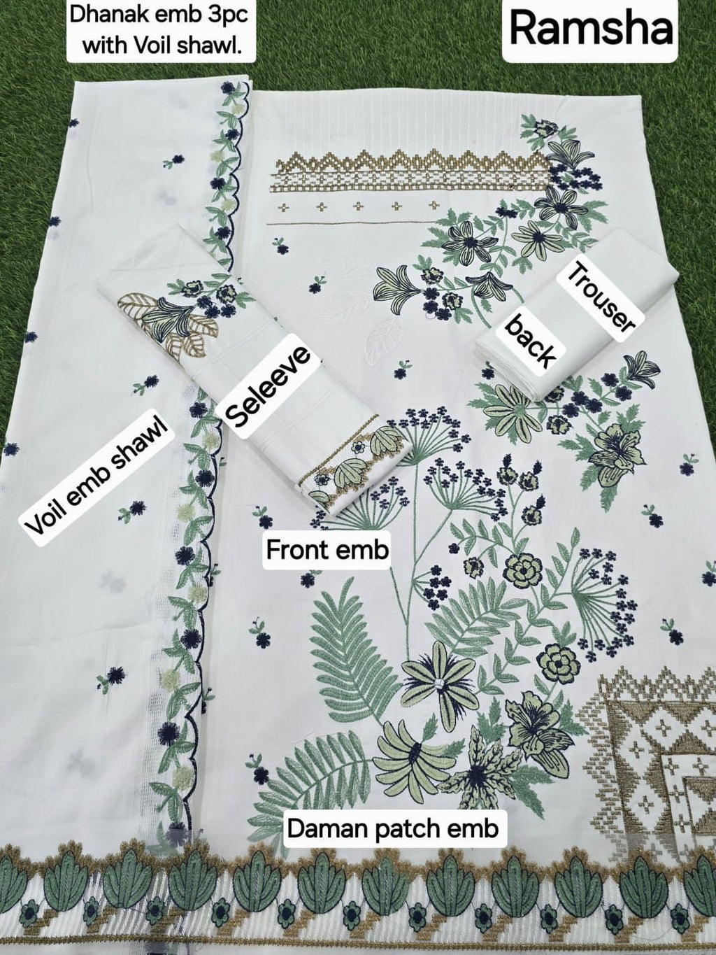 3 Pcs Dhanak Embroidery With Voile Embroidery Dupatta