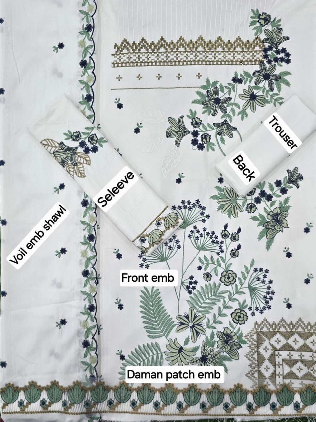 3 Pcs Dhanak Embroidery With Voile Embroidery Dupatta