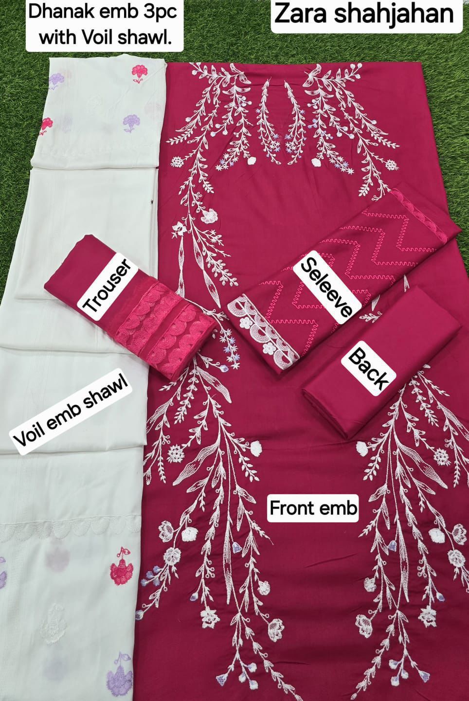 3 Pcs Dhanak Embroidery With Voile Embroidery Dupatta