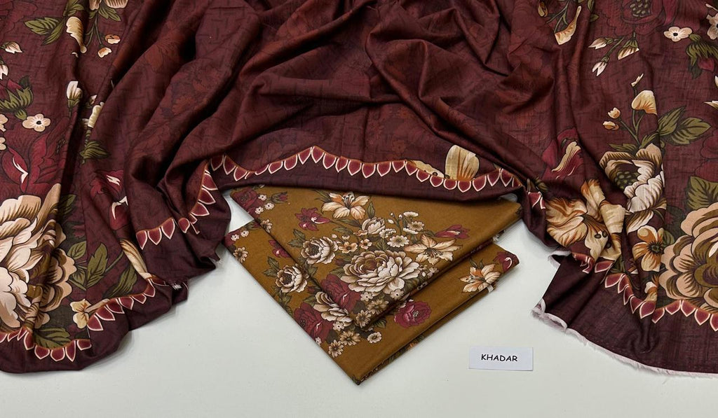 3 Pcs Allover Digital Printed Khaddar