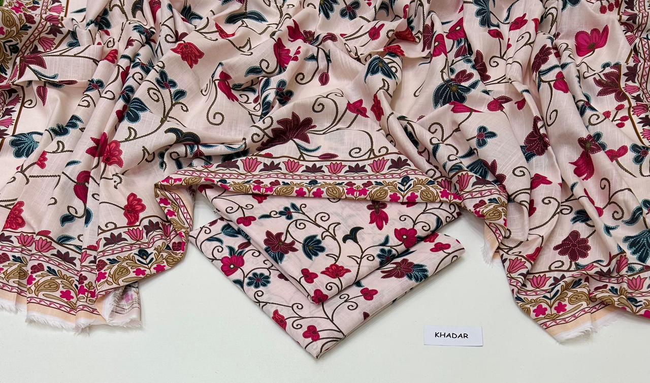 3 Pcs Allover Digital Printed Khaddar