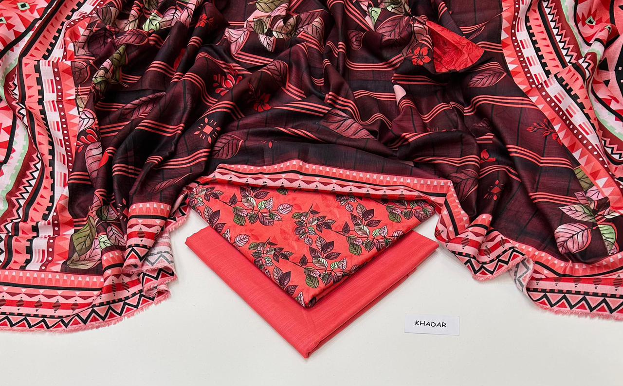 3 Pcs Allover Digital Printed Khaddar