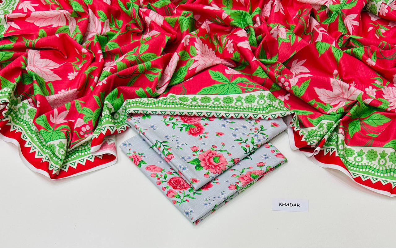 3 Pcs Allover Digital Printed Khaddar