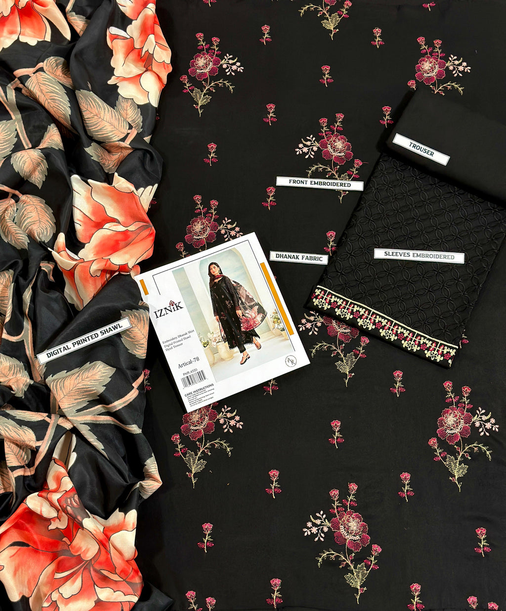 3 Pcs Dhanak Embroidered