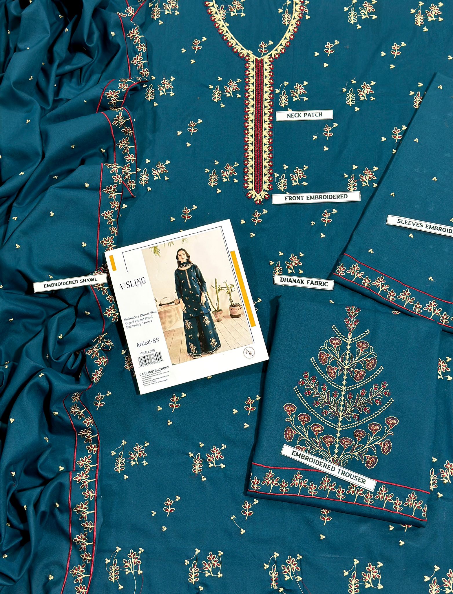 3 Pcs Dhanak Embroidered