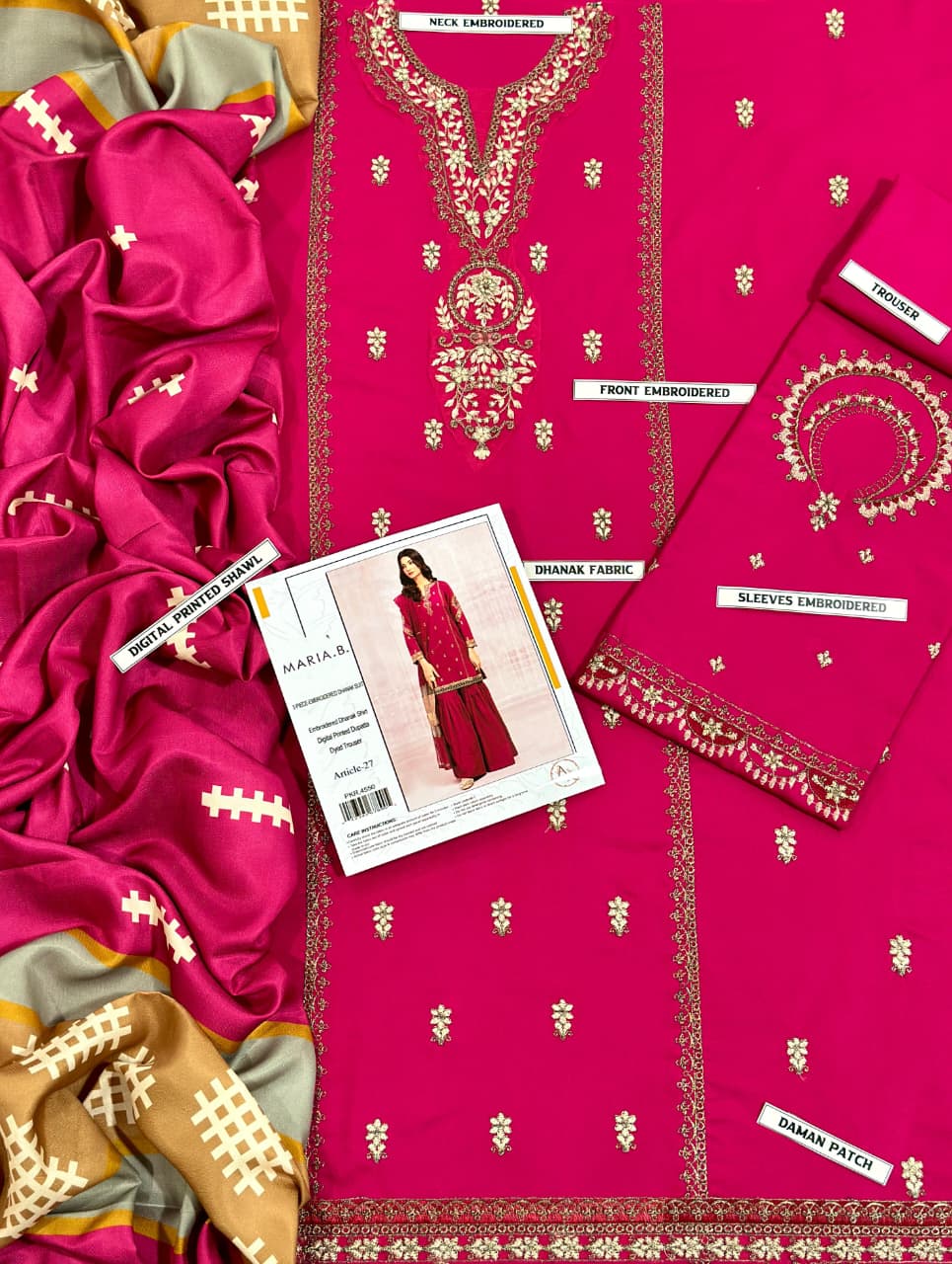 3 Pcs Dhanak Embroidered