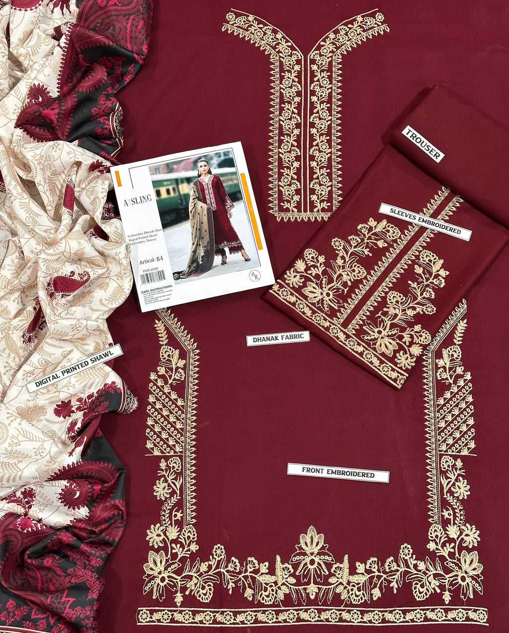 3 Pcs Dhanak Embroidered