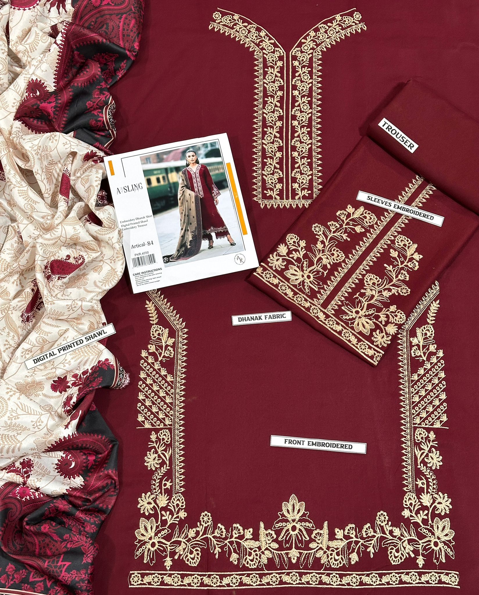 3 Pcs Dhanak Embroidered