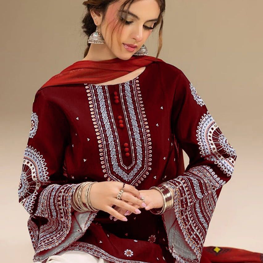 3 Pcs Dhanak Embroidered