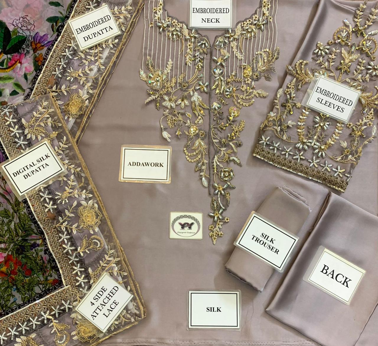 Lavish 3 Pcs Shamooz Silk With Embroidery and Adda Work Unstitched