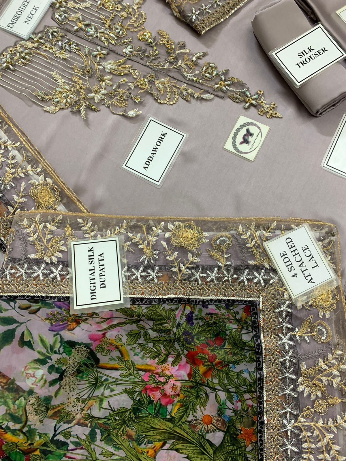 Lavish 3 Pcs Shamooz Silk With Embroidery and Adda Work Unstitched