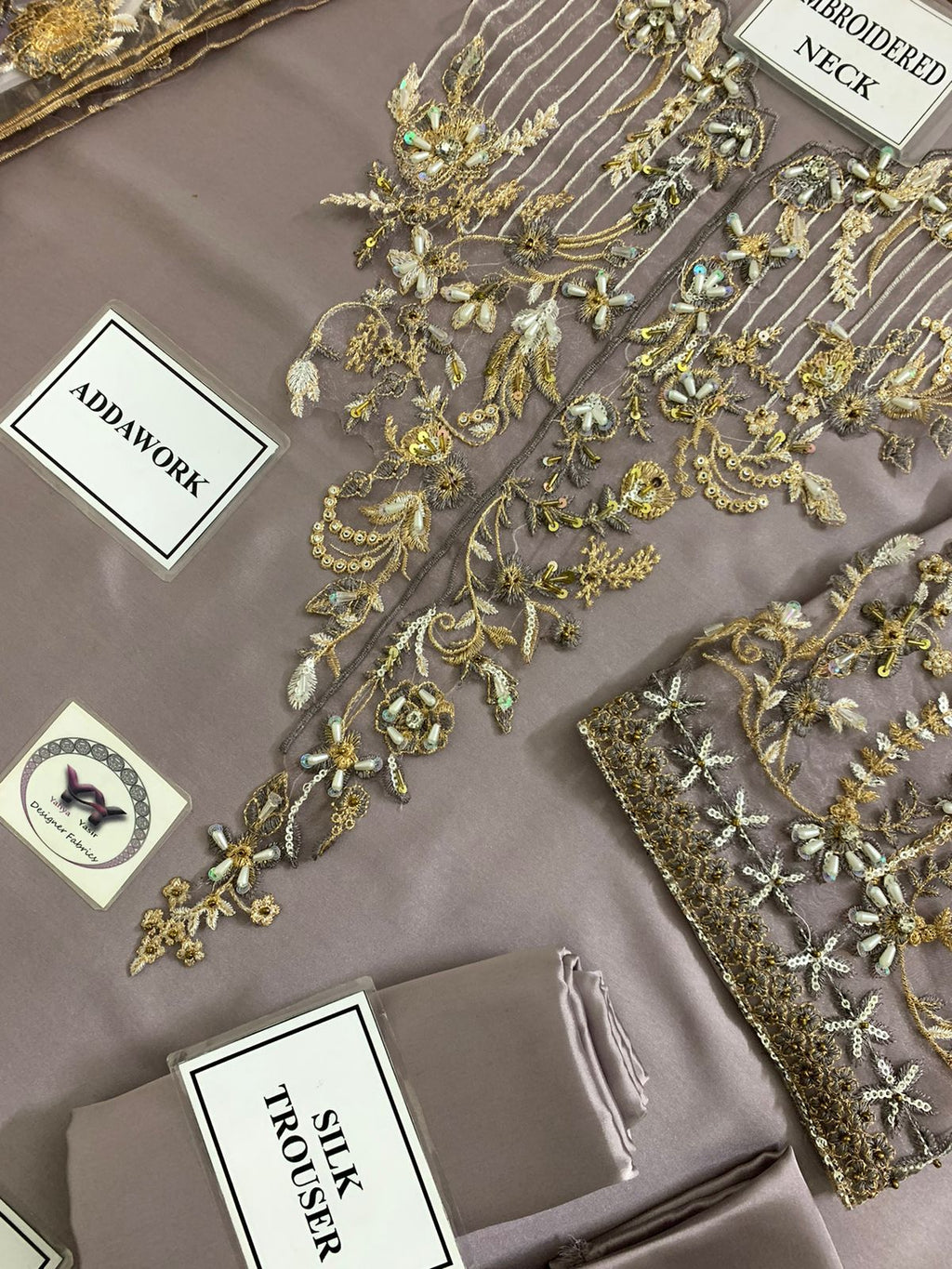 Lavish 3 Pcs Shamooz Silk With Embroidery and Adda Work Unstitched