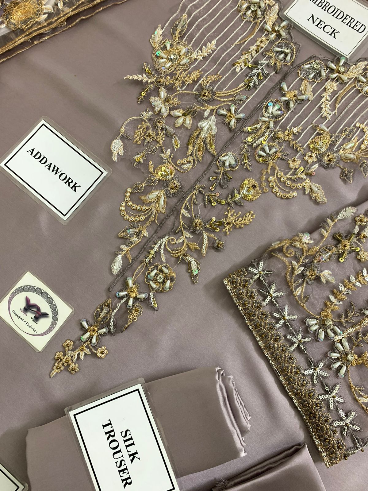 Lavish 3 Pcs Shamooz Silk With Embroidery and Adda Work Unstitched