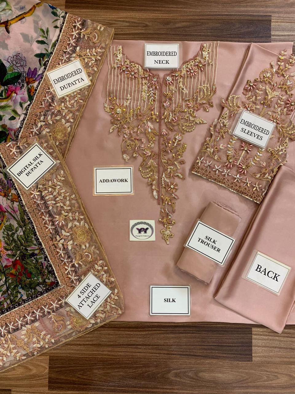 Lavish 3 Pcs Shamooz Silk With Embroidery and Adda Work Unstitched