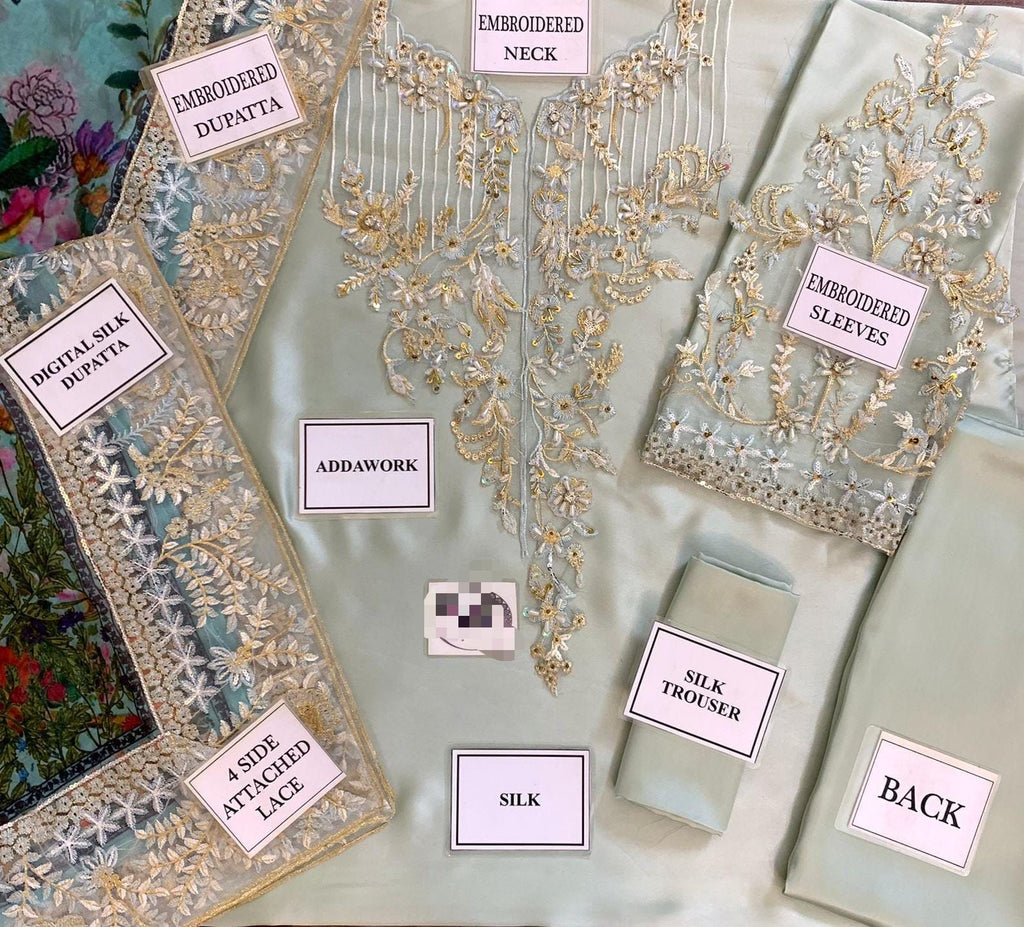 Lavish 3 Pcs Shamooz Silk With Embroidery and Adda Work Unstitched