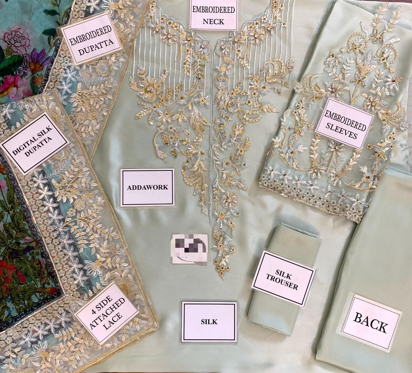 Lavish 3 Pcs Shamooz Silk With Embroidery and Adda Work Unstitched