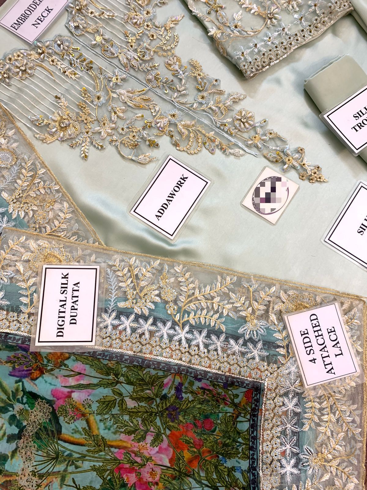 Lavish 3 Pcs Shamooz Silk With Embroidery and Adda Work Unstitched