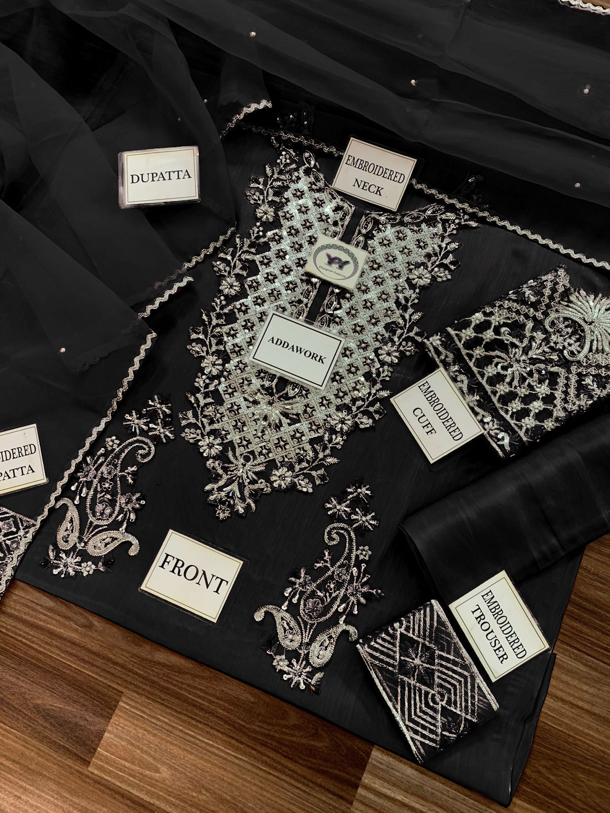 Lavish 3 Pcs Shisha Silk With Embroidery and Hand Work Unstitched